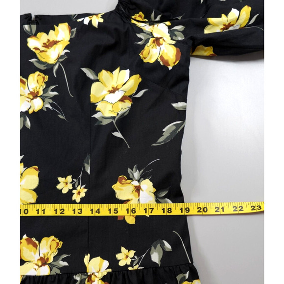 Teri Jon By Rickie Freeman Midi Dress 16 Black Yellow Roses Tiered Summer - Picture 14 of 16